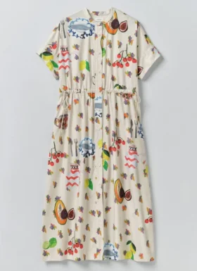 Baumwoll-Kleid mit Tischdecken-Print