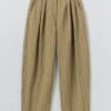 Baumwoll-Leinen-Hose mit Streifen und Falten vorne