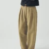 Baumwoll-Leinen-Hose mit Streifen und Falten vorne
