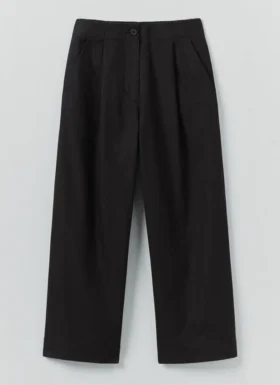 Baumwoll-Woll-Hose mit Fischgrätenmuster und Falten vorne