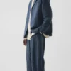Blazer aus Baumwoll-Leinen-Mischung mit Laufstichmuster