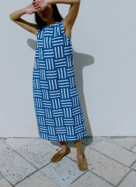 Blockdruck-Patchwork-Streifen-Kleid