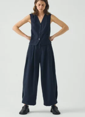 Carys Baumwoll-Leinen-Canvas-Hose mit weitem Bein