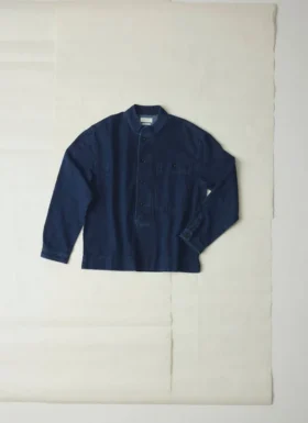 Denimhemd mit Grandad-Kragen und halber Knopfleiste