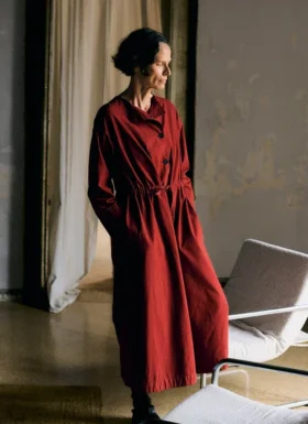 Durchgeknöpftes Kleid aus Baumwoll-Leinen-Popeline