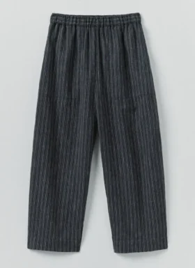 Gestreifte Leinen-Baumwoll-Hose mit ausgestellten Beinen