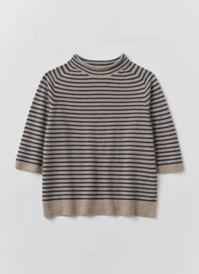 Gestreifter Pullover aus Wolle und Kaschmir mit halben Ärmeln