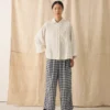 Gingham-Hose aus Leinen und Baumwolle mit aufgesetzten Taschen Gingham-Hose aus Leinen und Baumwolle mit aufgesetzten Taschen