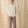 Gingham-Hose aus Leinen und Baumwolle mit aufgesetzten Taschen Gingham-Hose aus Leinen und Baumwolle mit aufgesetzten Taschen