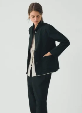 Hal Arbeitsjacke aus Baumwoll-Leinen-Mischgewebe mit feinem Hahnentrittmuster