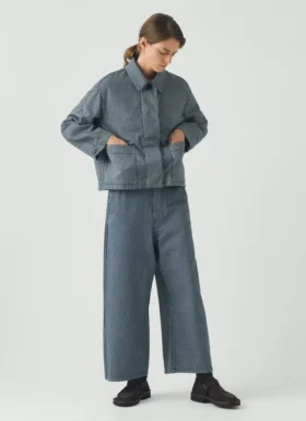 Hickory-Streifen-Denim-Hose mit weitem Bein