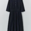Indigo-Baumwoll-Twill-Shirt-Kleid