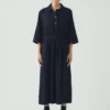 Indigo-Baumwoll-Twill-Shirt-Kleid