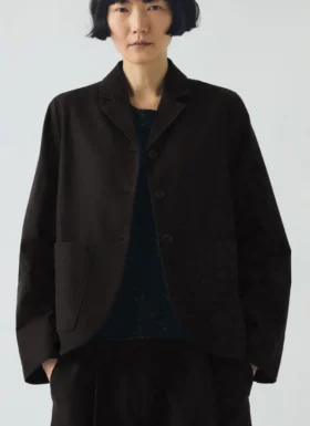 Jacke aus Baumwoll-Woll-Mischung mit Fischgrätenmuster