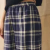 Karierte Leinen-Baumwoll-Hose mit ausgestellten Beinen | Blau/Soya