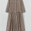 Kariertes Leinen-Baumwoll-Hemd-Kleid