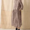 Kariertes Leinen-Baumwoll-Hemd-Kleid