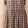 Kariertes Leinen-Baumwoll-Hemd-Kleid