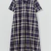 Kariertes Swing-Kleid aus Leinen und Baumwolle