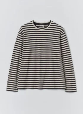Langärmliges Baumwoll-T-Shirt mit Kochstreifen