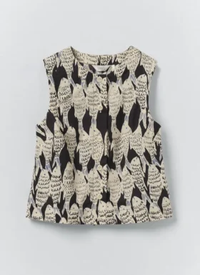 Market Fish Print Baumwoll-Popeline-Oberteil