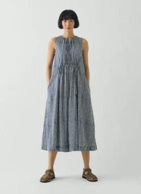 Martha Baumwollkleid mit Streifen aus Naturfarbstoff