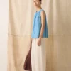 Oyo Stripe gerafftes Baumwoll-Top Oyo Stripe gerafftes Baumwoll-Top
