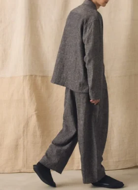 Plissierte Hose aus Leinen-Baumwoll-Twill