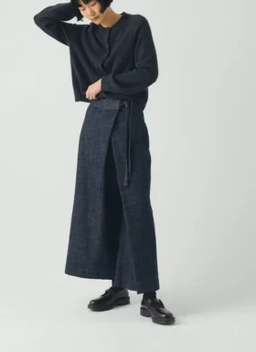 Plissierte Wickel-Denim-Culottes
