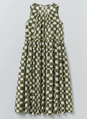 Ärmelloses Kleid mit Blockdruck und Karo-Muster
