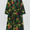 Seiden-Baumwoll-Kleid mit Obst-Print