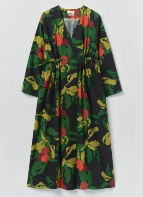 Seiden-Baumwoll-Kleid mit Obst-Print