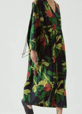 Seiden-Baumwoll-Kleid mit Obst-Print