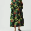 Seiden-Baumwoll-Kleid mit Obst-Print