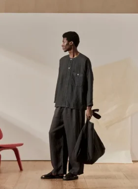 Stückgefärbte Leinen-Hose mit Kordelzug