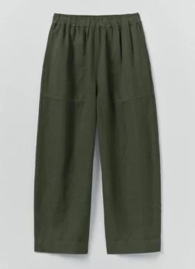 Stückgefärbte Leinenhose mit weitem Bein