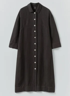 Stückgefärbtes Leinen-Hemd-Kleid mit Knöpfen