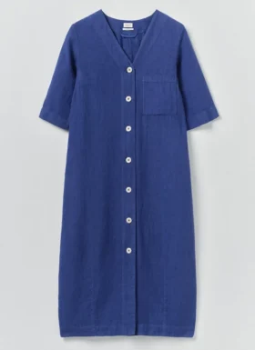Stückgefärbtes Leinenkleid mit Knopfleiste