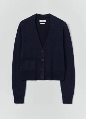 Strickjacke mit aufgesetzten Taschen aus Wolle und Leinen