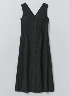 V-Ausschnitt-Kleid aus Baumwoll-Leinen-Popeline